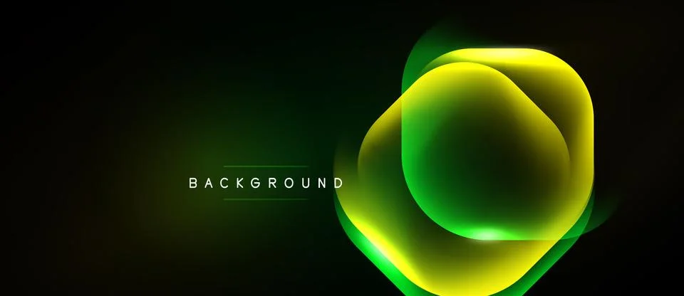 Dark backdrop features layered glowing shapes. Yellow, green hues create mode Stock Illustration