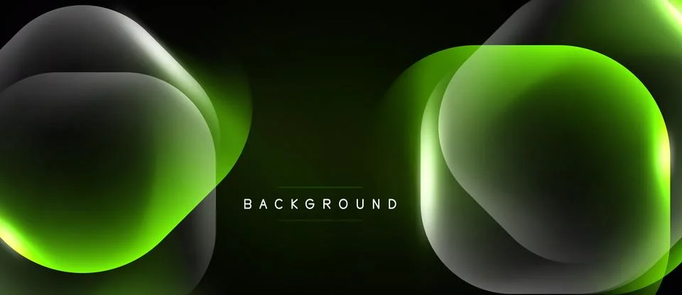 Dark backdrop features neon green, gray layers. Overlapping shapes create Stock Illustration