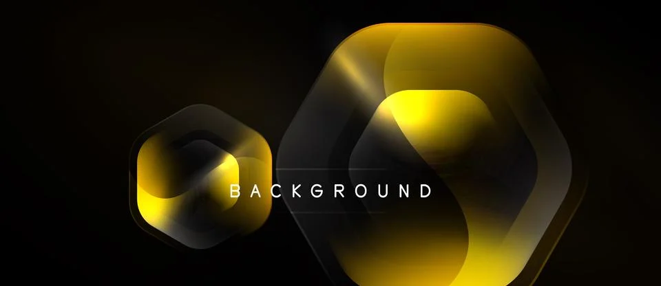 Dark backdrop features overlapping hexagonal shapes. Gold highlights create Stockillustratie