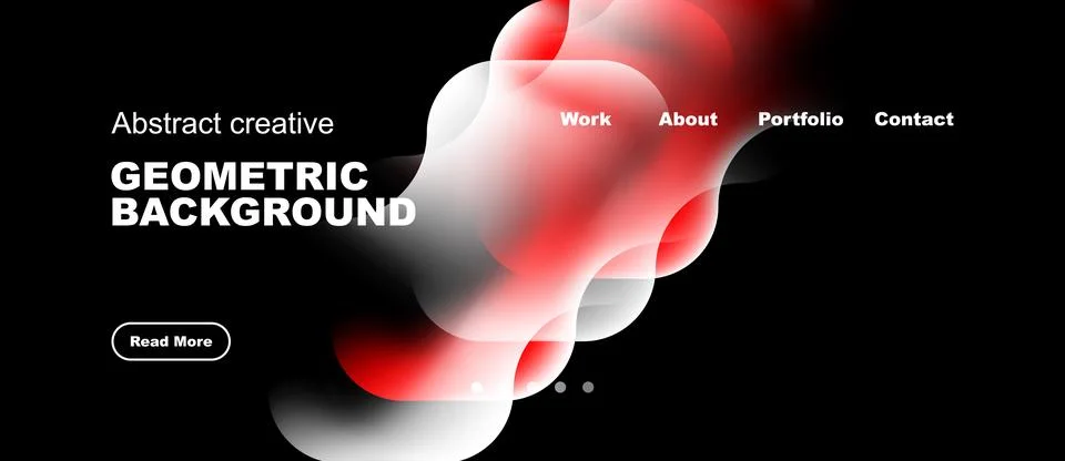 Dark backdrop features overlapping red, white shapes. Text elements include Stock Illustration