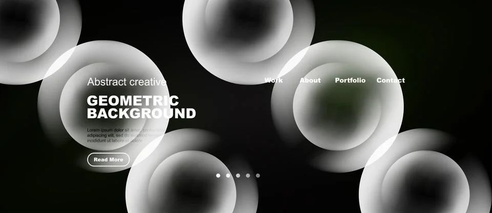 Dark backdrop features overlapping white circles. Text promotes geometric Stock Illustration