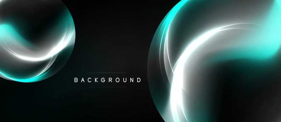 Dark backdrop features swirling turquoise, silver lines. Modern design sugges Stock Illustration