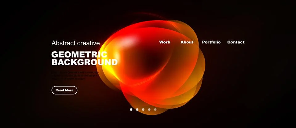 Dark backdrop features vibrant abstract shapes, text elements, navigation men Stock Illustration