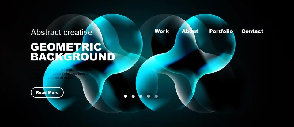 Dark backdrop features vibrant blue geometric shapes. Website navigation 스톡 일러스트