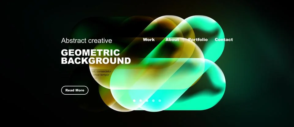 Dark backdrop features vibrant, flowing geometric shapes. Text overlays promo Stock Illustration