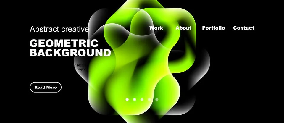 Dark backdrop features vibrant, fluid shapes. Text overlays promote portfolio Ilustração Stock