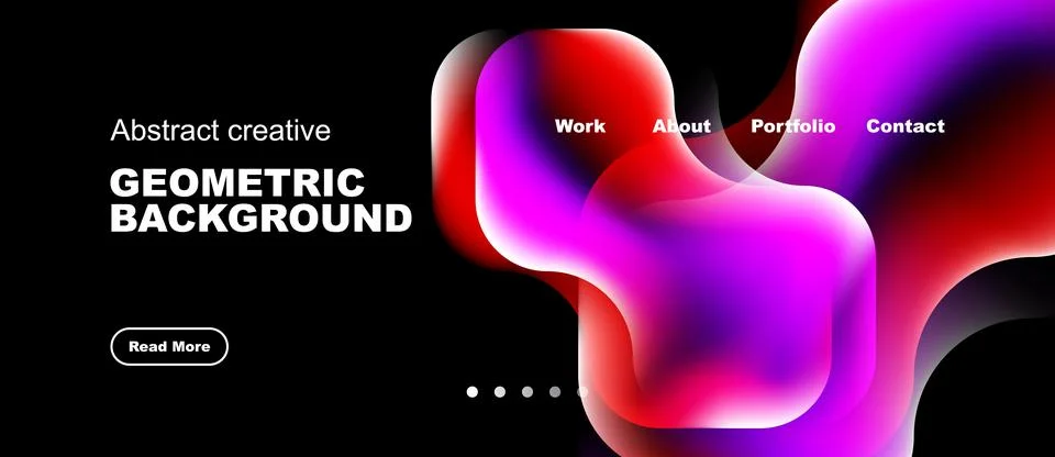 Dark backdrop features vibrant fluid shapes, text elements, navigation option Stock Illustration