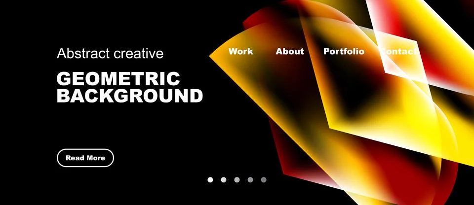 Dark backdrop features vibrant geometric shapes, text elements. Modern design イラスト素材