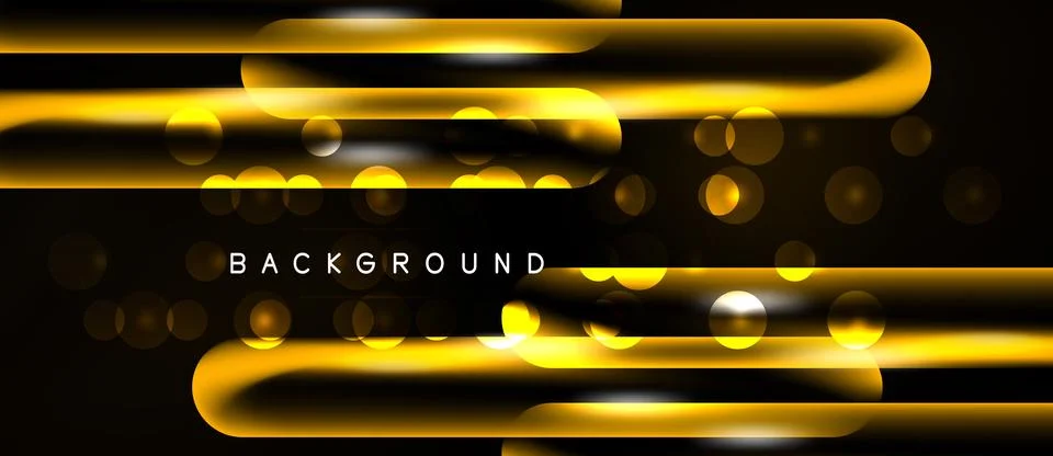 Dark backdrop features vibrant golden lines, circles. Modern design evokes Stock Illustration