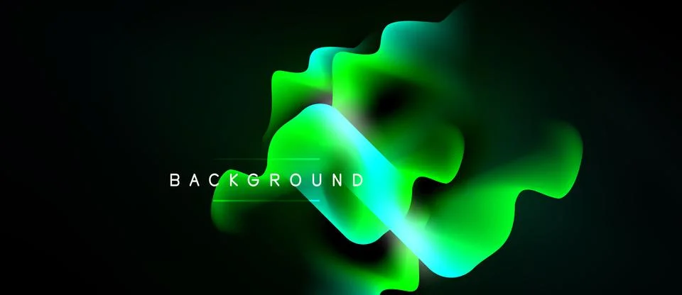 Dark backdrop features vibrant green fluid shapes. Text reads BACKGROUND in Stock Illustration