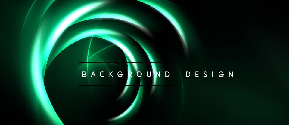 Dark backdrop features vibrant green swirling lines. Abstract design evokes 스톡 일러스트