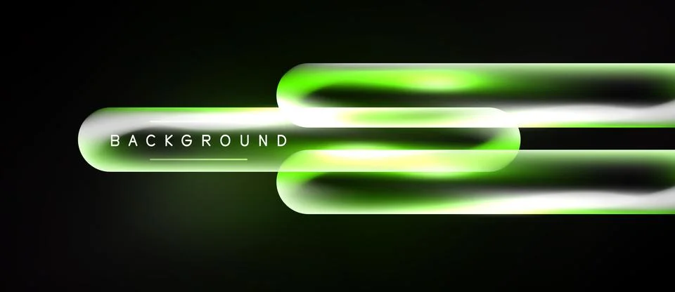 Dark backdrop features vibrant green neon lines. Gradient effect creates dept Illustrazione stock