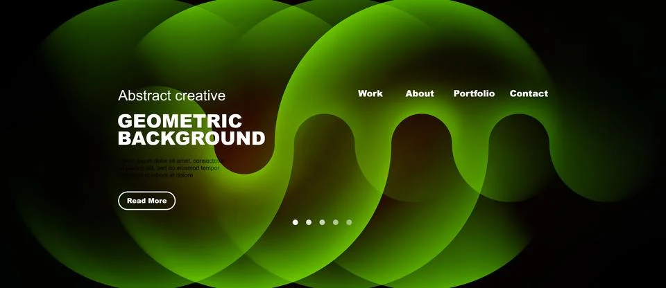 Dark backdrop features vibrant green overlapping circles. Text elements prese Stock-Illustration