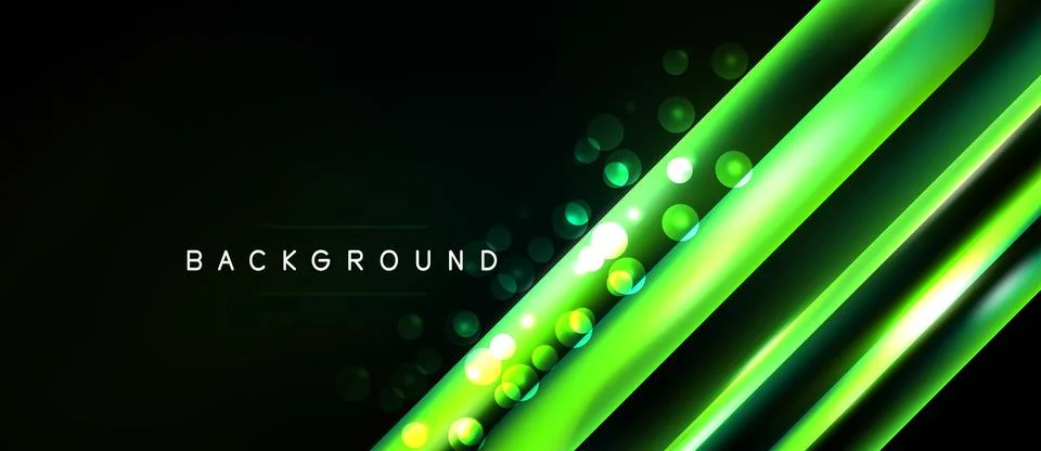 Dark backdrop features vibrant green lines, glowing dots. Modern design, dy.. Illustrazione stock