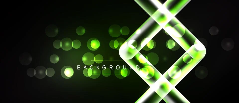 Dark backdrop features vibrant green lines, circles. Geometric shapes create Stock Illustration
