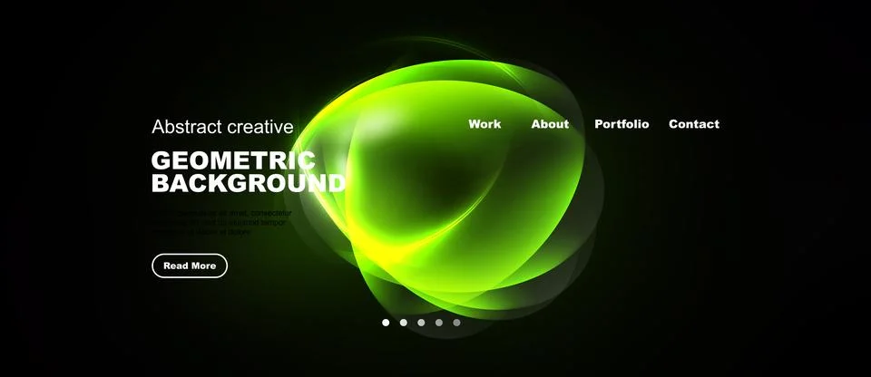 Dark backdrop features vibrant green abstract shapes. Text elements present Stock Illustration