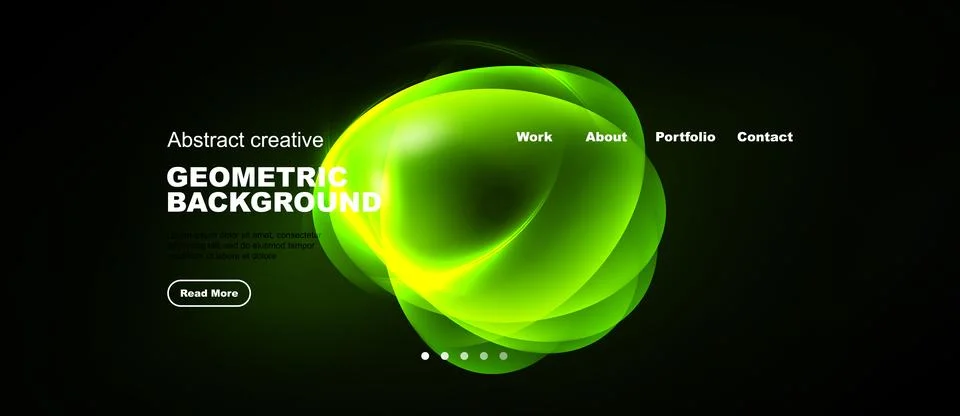 Dark backdrop features vibrant green abstract shapes. Text elements present Stock Illustration
