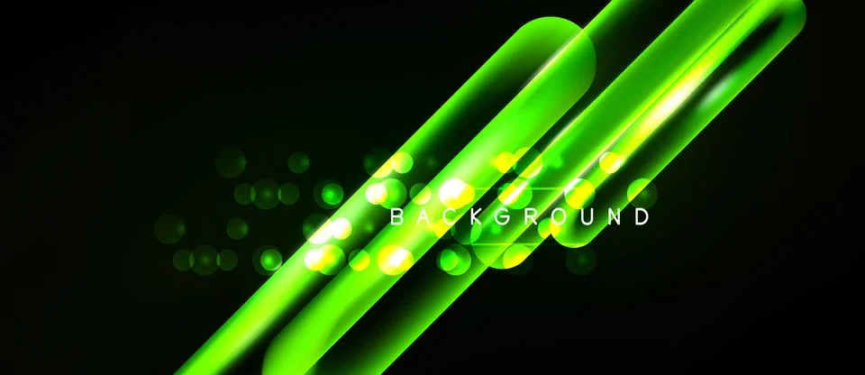 Dark backdrop features vibrant green neon lines, glowing circles. Modern desi 스톡 일러스트