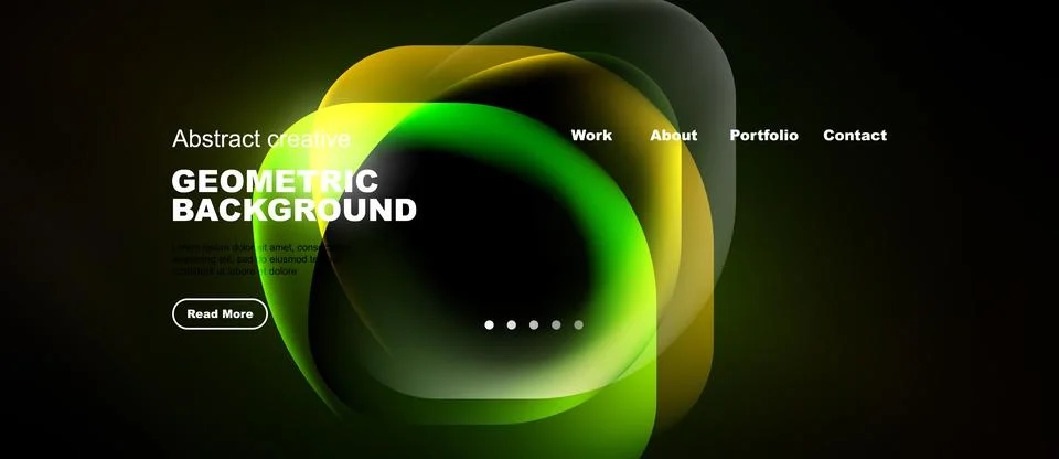 Dark backdrop features vibrant green, yellow curves. Website header includes Ilustração Stock