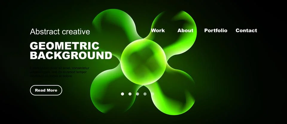 Dark backdrop features vibrant green geometric shapes. Text overlays present Ilustração Stock