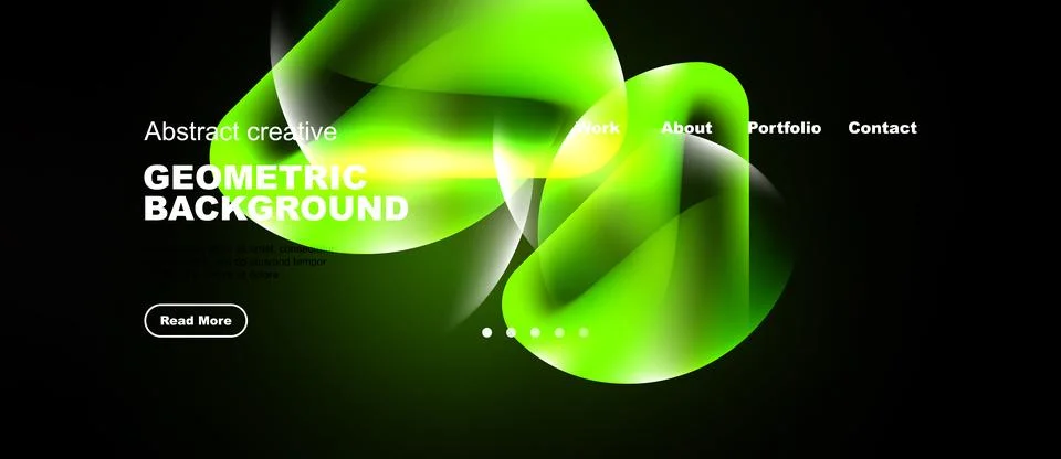 Dark backdrop features vibrant green shapes. White text highlights geometric Stock Illustration