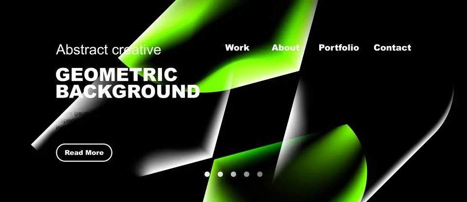 Dark backdrop features vibrant green geometric shapes. Menu options present.. Stock Illustration