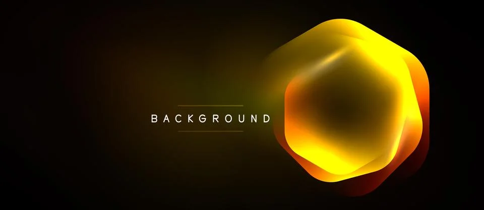 Dark backdrop features vibrant hexagon shape. Gradient colors create glowing Stock Illustration