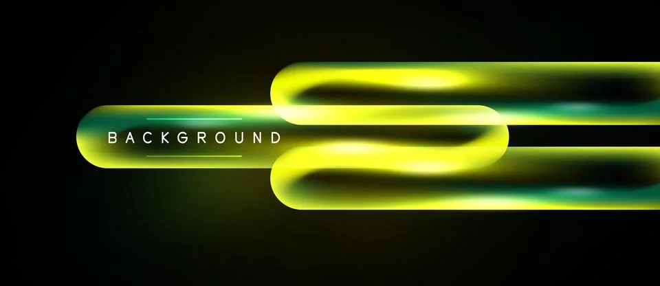 Dark backdrop features vibrant neon lines. Gradient colors shift from yellow  Stock Illustration