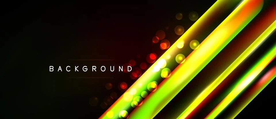 Dark backdrop features vibrant neon lines, glowing circles. Modern design, 스톡 일러스트