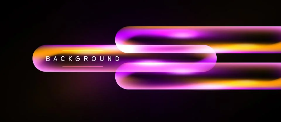 Dark backdrop features vibrant neon lines. Gradient colors blend purple, or.. Stockillustratie