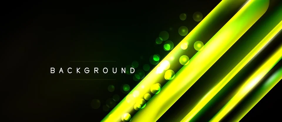 Dark backdrop features vibrant neon lines, glowing dots. Modern design create Stock Illustration