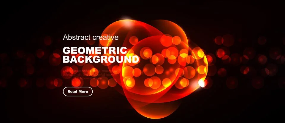 Dark backdrop features vibrant orange geometric shapes. Circles overlap cre.. イラスト素材