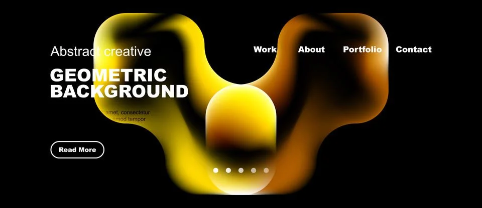 Dark backdrop features vibrant orange geometric shapes. Text elements include Stock Illustration