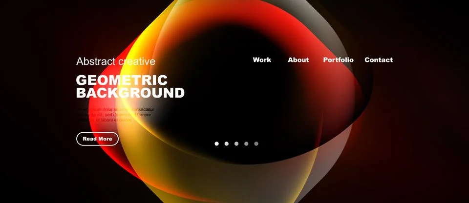 Dark backdrop features vibrant orange, yellow shapes. Text overlays include Stock Illustration