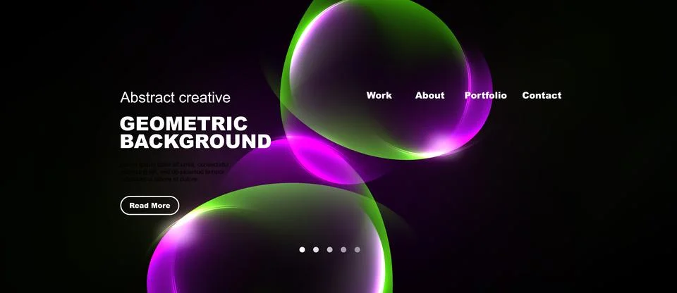 Dark backdrop features vibrant overlapping shapes. Text promotes geometric Stock Illustration