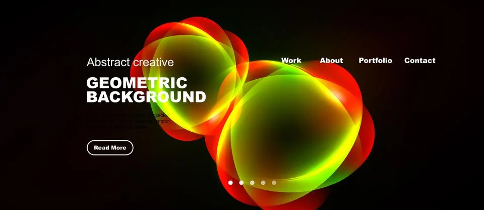 Dark backdrop features vibrant overlapping circles. Text elements include t.. Stock Illustration