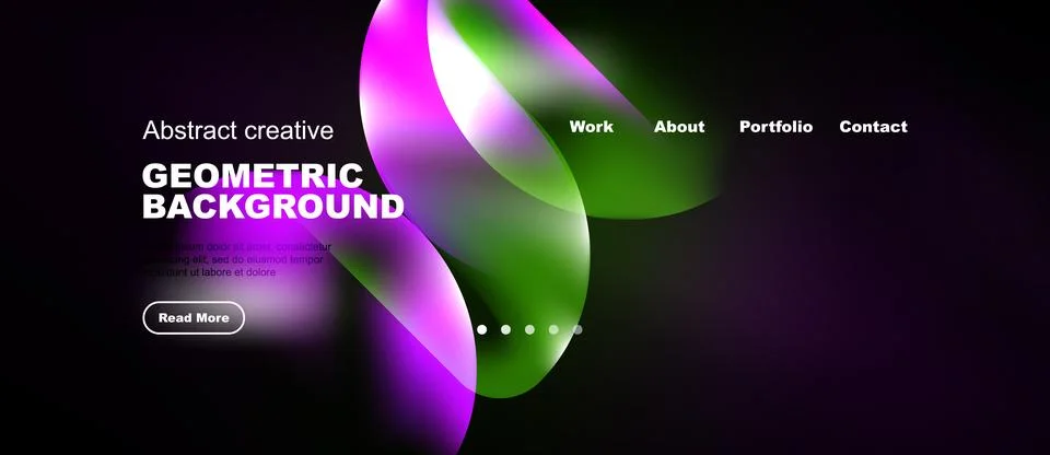 Dark backdrop features vibrant overlapping circles. Text promotes creative Stock-Illustration