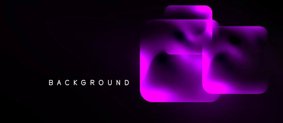 Dark backdrop features vibrant pink squares. Overlapping shapes create fluid, Stock Illustration