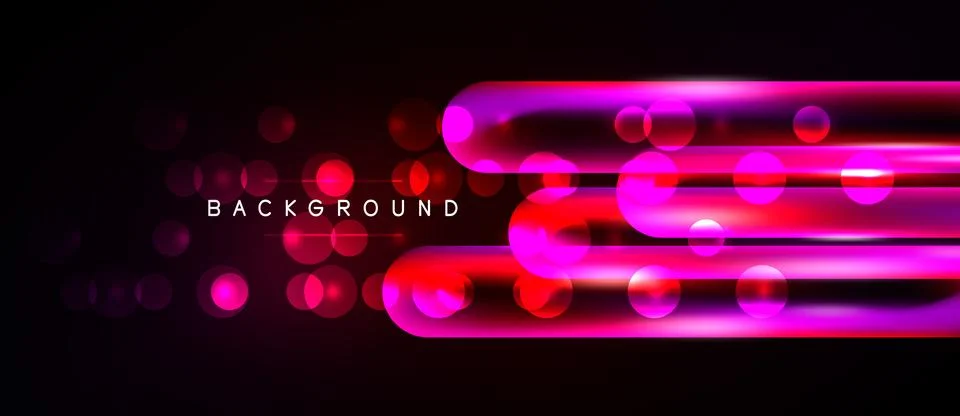 Dark backdrop features vibrant pink, red light streaks. Circles add depth, Stock Illustration