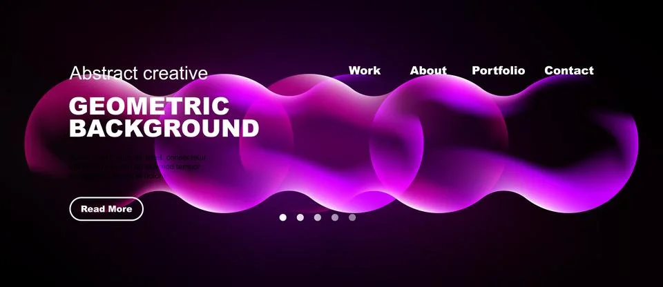 Dark backdrop features vibrant pink, white shapes. Website header includes Stock Illustration