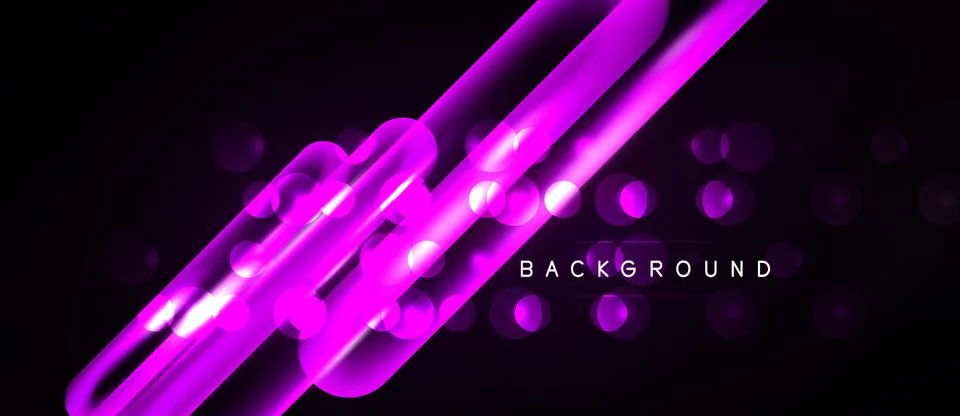 Dark backdrop features vibrant pink neon lines, circles. Modern design sugges Stock Illustration