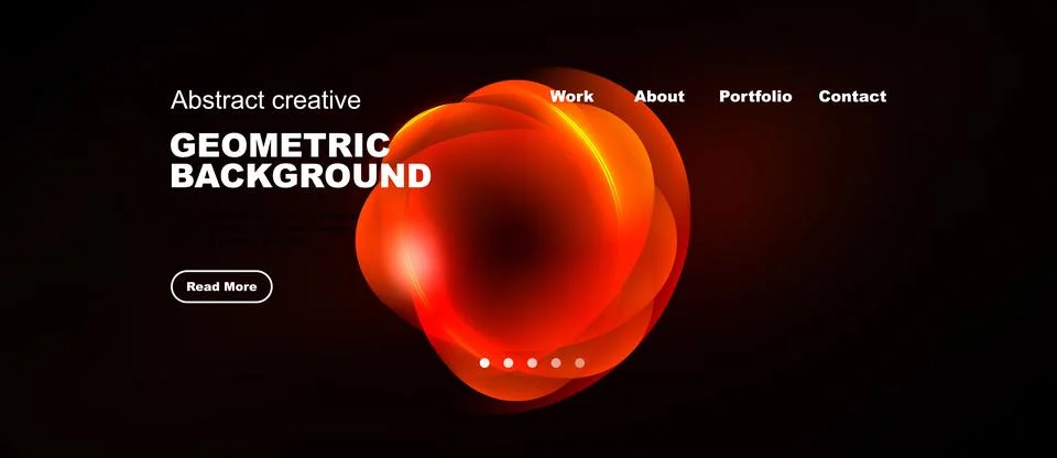 Dark backdrop features vibrant red geometric shapes. Minimalist design includ Stock Illustration