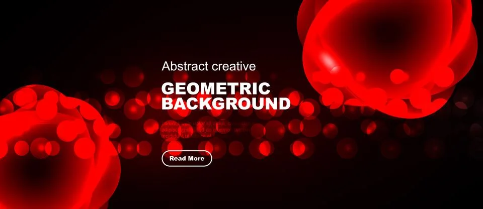 Dark backdrop features vibrant red circles, gradients, text. Modern design Stock Illustration