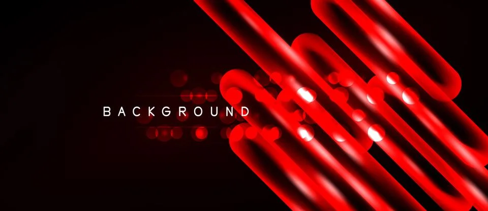 Dark backdrop features vibrant red lines, circles. Modern design evokes energ Stock Illustration