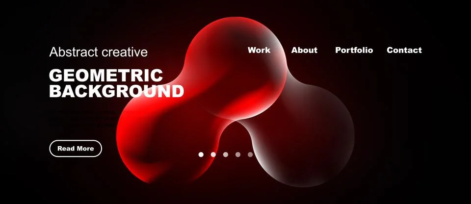 Dark backdrop features vibrant red shapes, text elements, navigation options. Stock Illustration