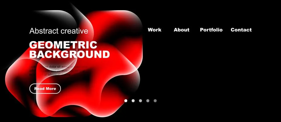 Dark backdrop features vibrant red, white shapes. Text displays geometric Stock Illustration