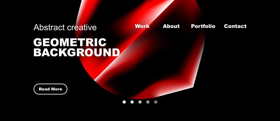 Dark backdrop features vibrant red geometric shapes, text elements, navigatio Stock Illustration