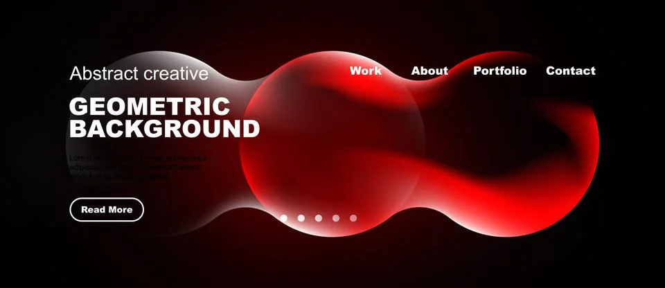 Dark backdrop features vibrant red abstract shapes, text elements, navigation Stock-Illustration