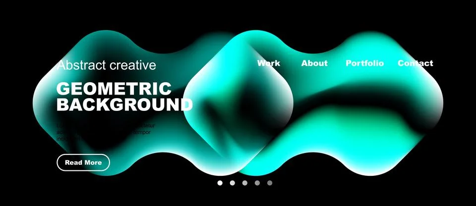 Dark backdrop features vibrant turquoise shapes. Text elements include geom.. Stock Illustration