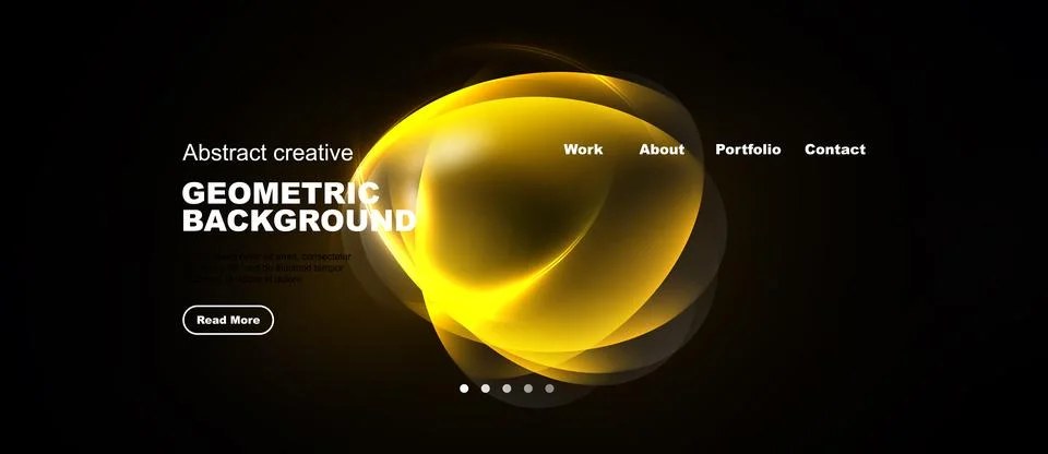Dark backdrop features vibrant yellow abstract shapes, text elements, navig.. Stock Illustration